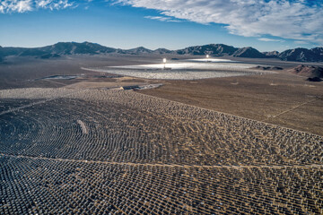 Aerial View of a large Solar Farm outside Primm, Nevada
