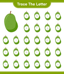 Trace the number. Tracing number with Jackfruit. Educational children game, printable worksheet, vector illustration