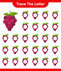 Trace the number. Tracing number with Grape. Educational children game, printable worksheet, vector illustration