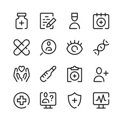 Medicine icons. Vector line icons. Simple outline symbols set