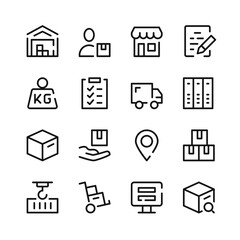 Fototapeta premium Warehouse icons. Vector line icons. Simple outline symbols set