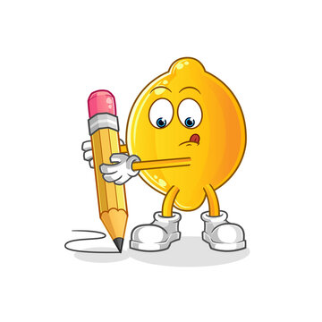 recommend clip art: lemon write with pencil character. cartoon mascot vector