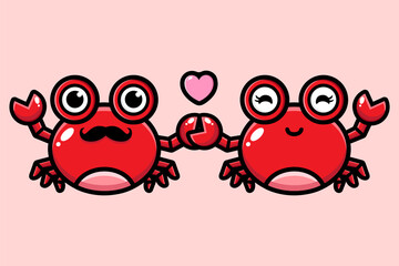 vector design of cute cartoon couple crab animals