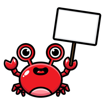 cartoon cute crab animal vector design holding a white board