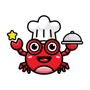 vector design of cute cartoon crab animal being a chef