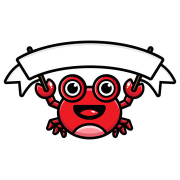 cartoon cute crab animal vector design holding text paper