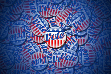 vote buttons USA red white and blue on blue