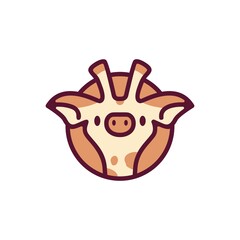 cute giraffe head round cartoon playful character mascot logo vector icon illustration