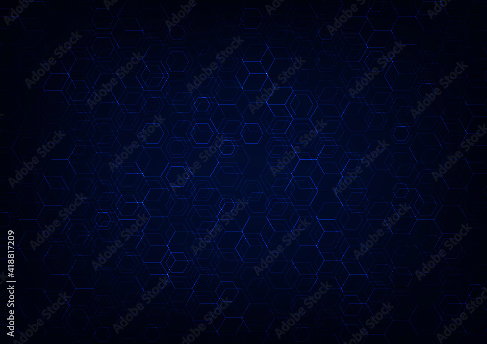 Poster abstract blue hexagonal design of blockchain style template. overlapping with crypto style backgroun
