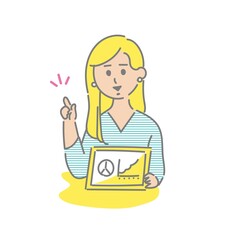 人差し指を立て、提案する女性