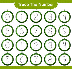 Trace the number. Tracing number with Watermelon. Educational children game, printable worksheet, vector illustration