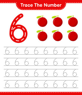 Trace the number. Tracing number with Yumberry. Educational children game, printable worksheet, vector illustration