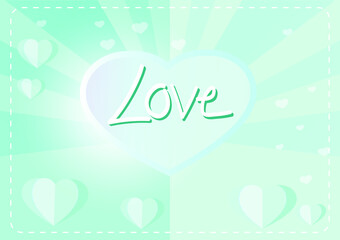 Valentine's day Celebration on big pink heart with text LOVE design for Valentine's day festival. love green background. Vector illustration