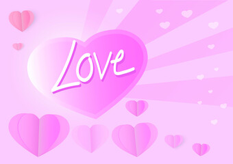 Valentine's day Celebration on big pink heart with text LOVE design for Valentine's day festival. love pink background. Vector illustration