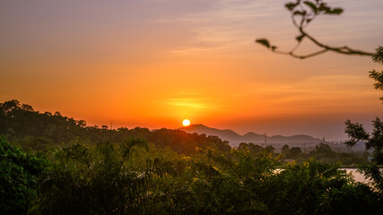 Beautiful sunset over the mountains landscape in Thailand