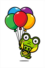 cartoon cute crocodile animal vector design flying with balloon