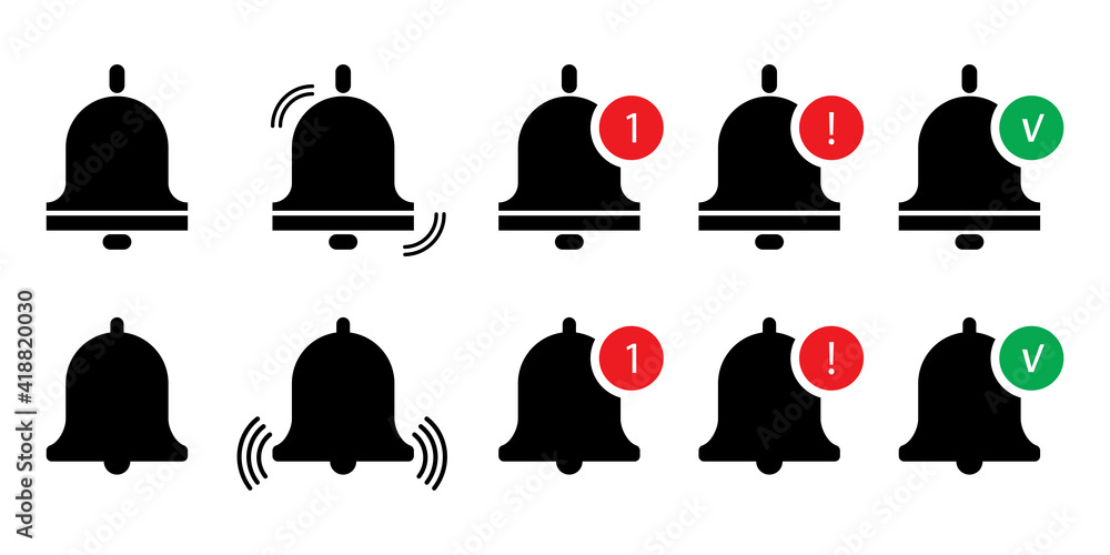 Poster bells messages set in flat style. clock icon vector. phone icon vector. stock image. eps 10.