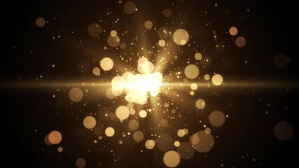 4K Abstract glamour golden particles loop background for greetings and celebration. Star burst at the center. event, festival, music, show, party, Awards, fashion, Music, festival, stage.