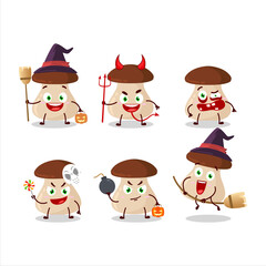 Halloween expression emoticons with cartoon character of boletus edulis