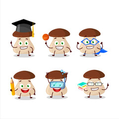 School student of boletus edulis cartoon character with various expressions
