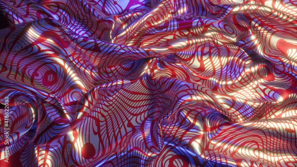 Poster abstract psychedelic red pattern propagating through uneven cloth surface - 3d abstract scene