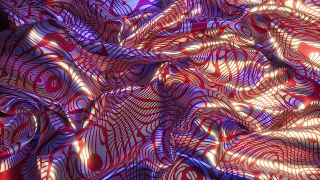 Abstract psychedelic red pattern propagating through uneven cloth surface - 3d Abstract scene