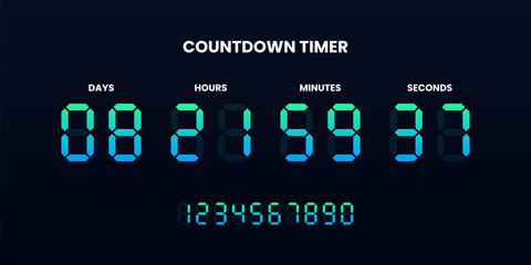 Countdown timer digital clock - obrazy, fototapety, plakaty