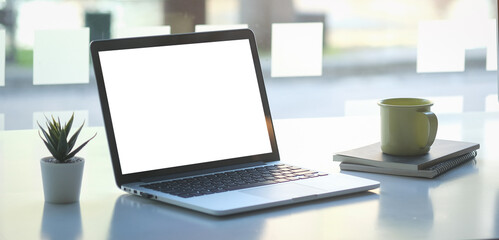 Mock up Copy Space Blank Screen Concept Business Working on Laptop.	