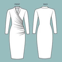 dress front and back view. dress fashion flat sketch template.  