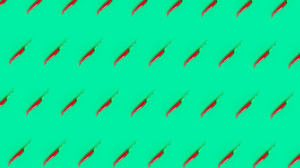 red hot chilli peppers pattern on green background.