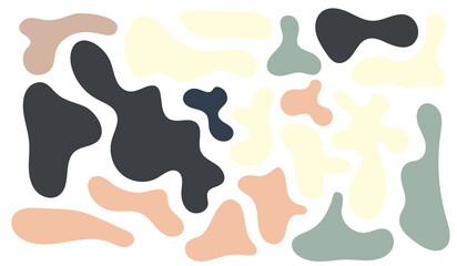 Irregular blob, set of abstract organic shapes. Abstract irregular random blobs, pastel green and brown color. Simple liquid amorphous splodge. Trendy minimal designs for presentations, banners