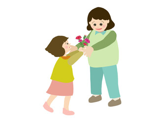 母の日にカーネーションをあげる親子のイラスト
