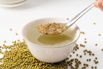 Fresh mung bean porridge on pure white background