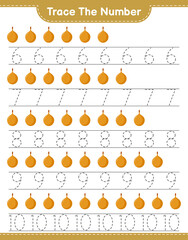 Trace the number. Tracing number with Voavanga. Educational children game, printable worksheet, vector illustration