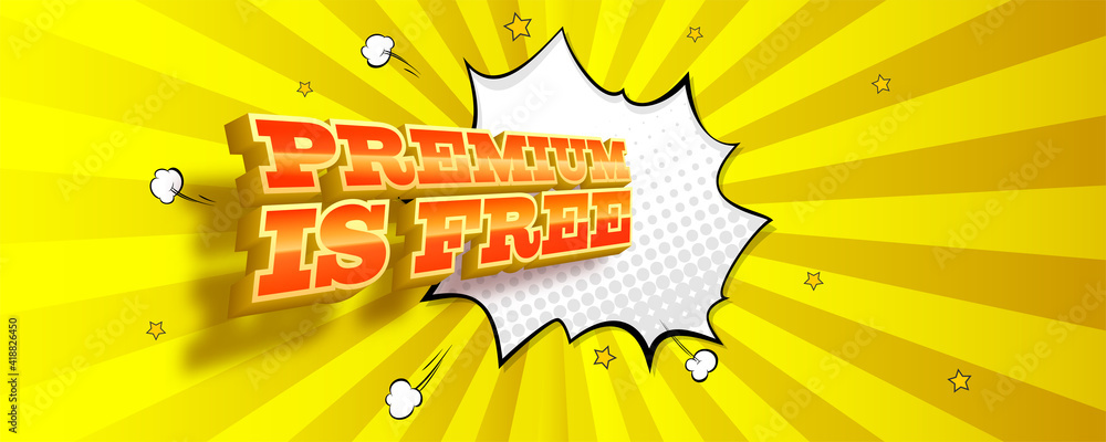 Poster premium is free. volumetric text on vector vintage background with rays and halftone effect