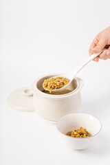 Fresh mung bean porridge on pure white background