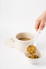 Fresh mung bean porridge on pure white background
