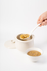 Fresh mung bean porridge on pure white background