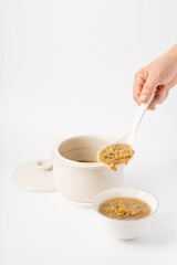 Fresh mung bean porridge on pure white background
