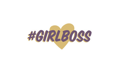 Girl boss lettering text and hash tag with heart doodle. Fashion illustration tee slogan design for t shirts, prints, posters etc.