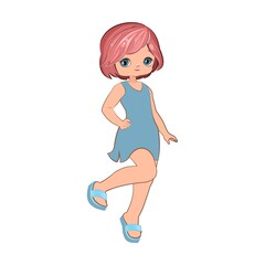 Little girl. Vector isolated illustration. Beautiful fashionable child. Flat cartoon style