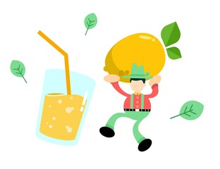 farmer man agriculture and drink fresh lemon fruit juice cartoon doodle flat design style vector illustration