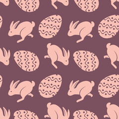 Easter seamless pattern. Repeating Bunnies and Eggs