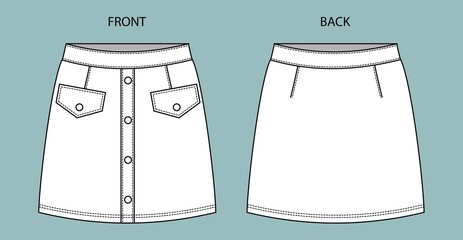 skirt fashion flat sketch template