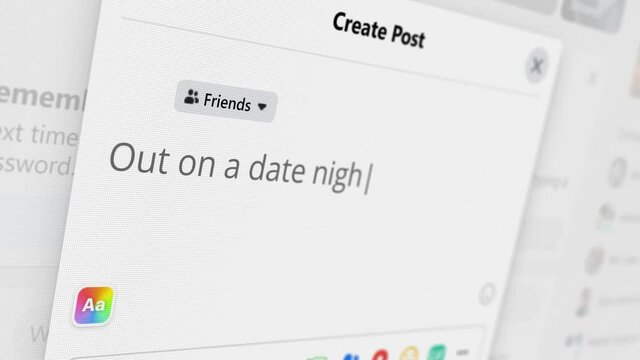 Facebook post on personal public profile closeup on computer screen