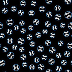 Line Baseball ball icon isolated seamless pattern on black background. Vector.