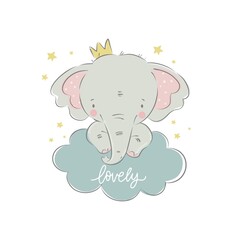 Fototapeta premium Cute little baby elephant - vector print for Baby Shower invite