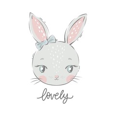 Cute little buny - vector illustration. Fun print for baby with character Bunny. 