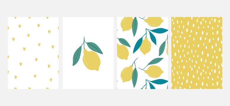 Hand drawl summer print with Lemon. Vector Lemon print for fabric or wallpaper. Seamless pattern with yellow lemon