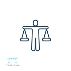 Ethics  icon. Person with a scale  balance business corporate can be used for web and mobile perfect morality logo. Editable stroke vector illustration design on white background. EPS 10